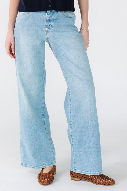 Mid Rise Denim Jeans in light denim for women and teens.