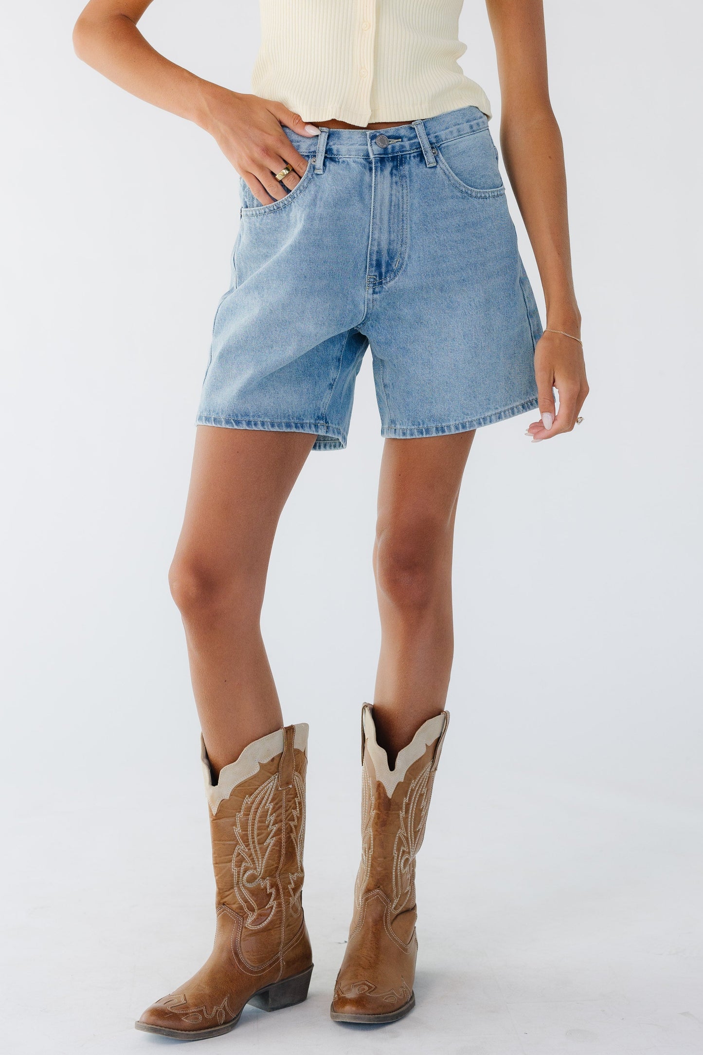 Mile High Denim Shorts in light denim for women and teen girls.