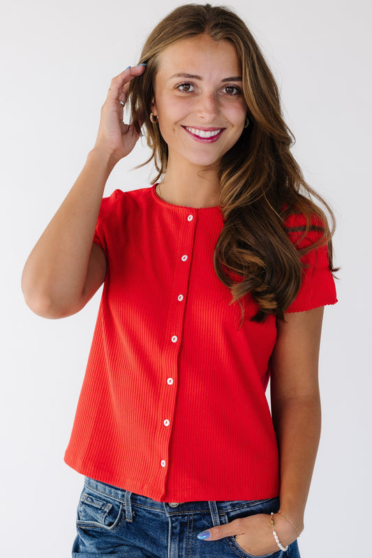 Celebration Ribbed Top  in cherry red for women and teens.