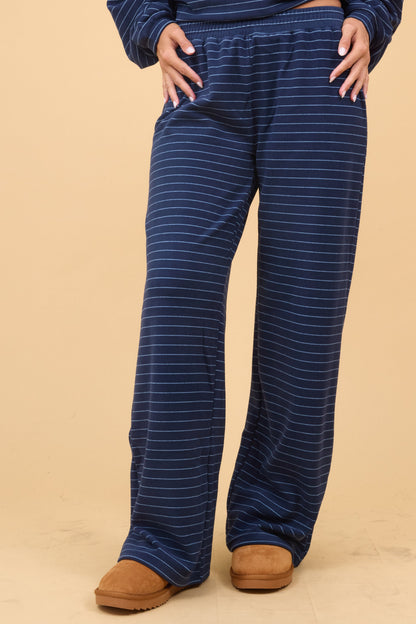 Lettie Fleece Stripe Pants in navy stripe for women and teen girls.