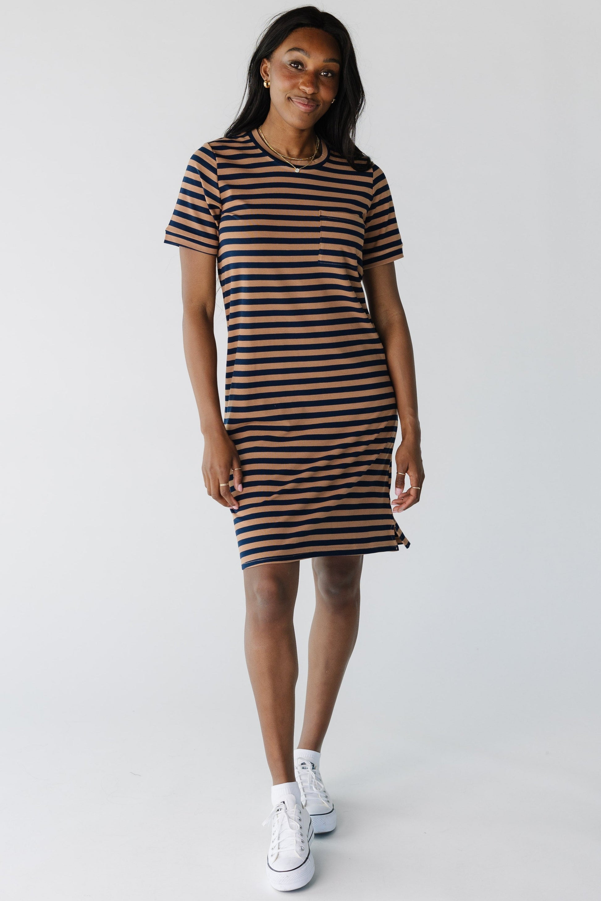 modest t shirt dress Brass & Roe Modest New All Day T-Shirt Dress Navy Stripe / S *FINAL SALE*