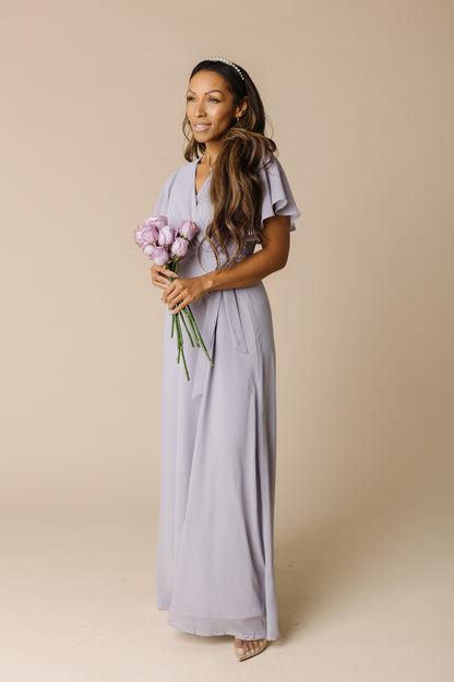 Lavender modest wrap maxi dress