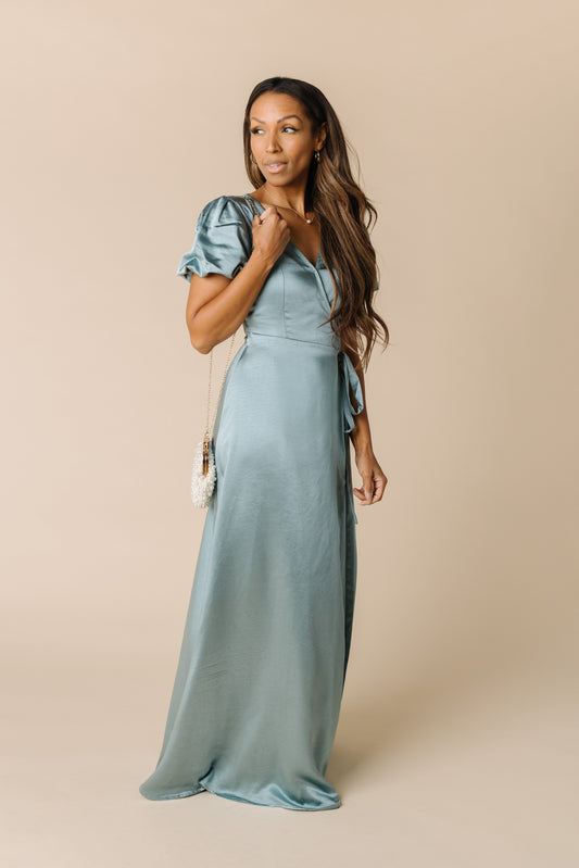 Ava Satin Dress - Blue Bridesmaid Dress Brass & Roe 