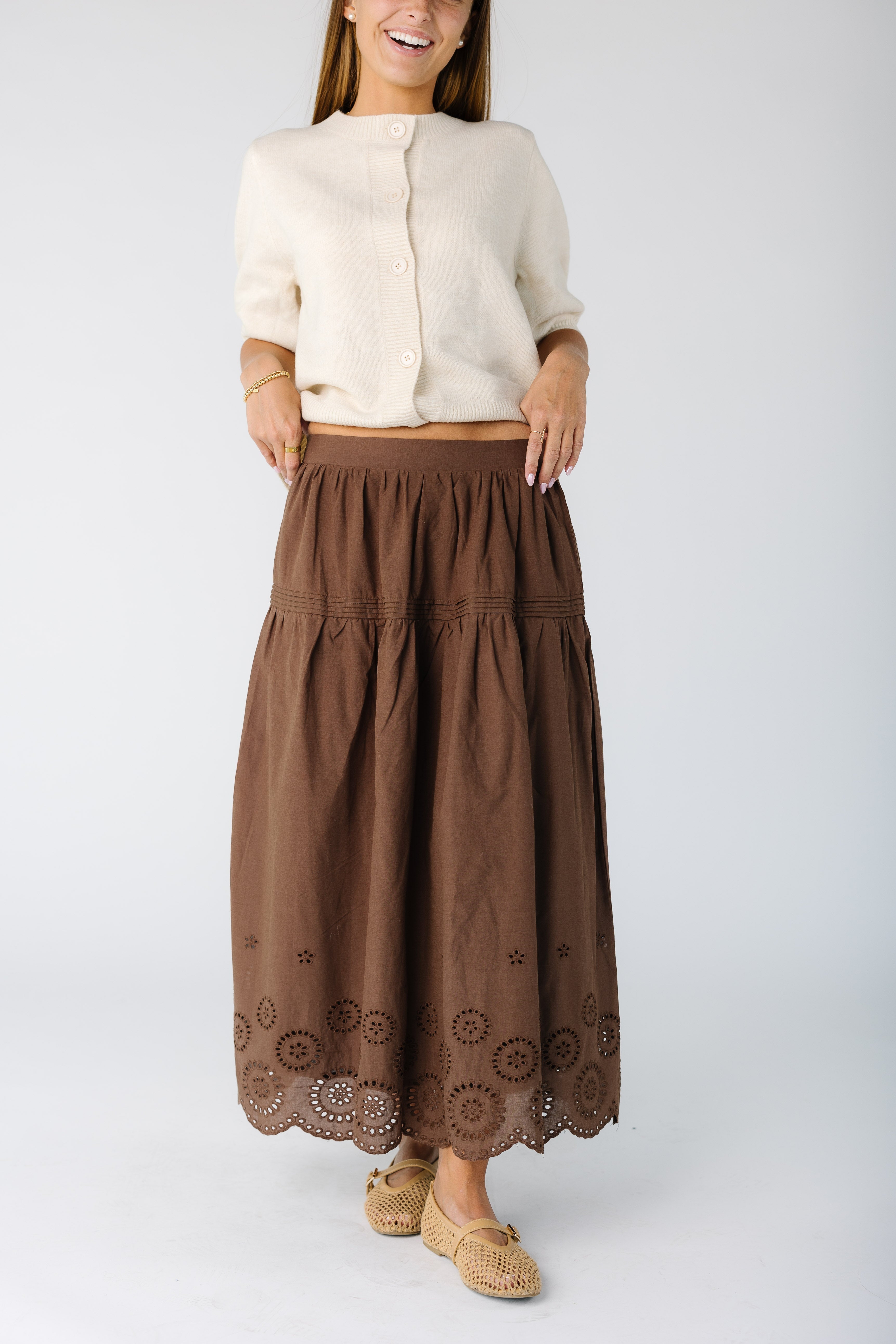 Brass & Roe The Melanie Midi Eyelet Skirt – Called to Surf