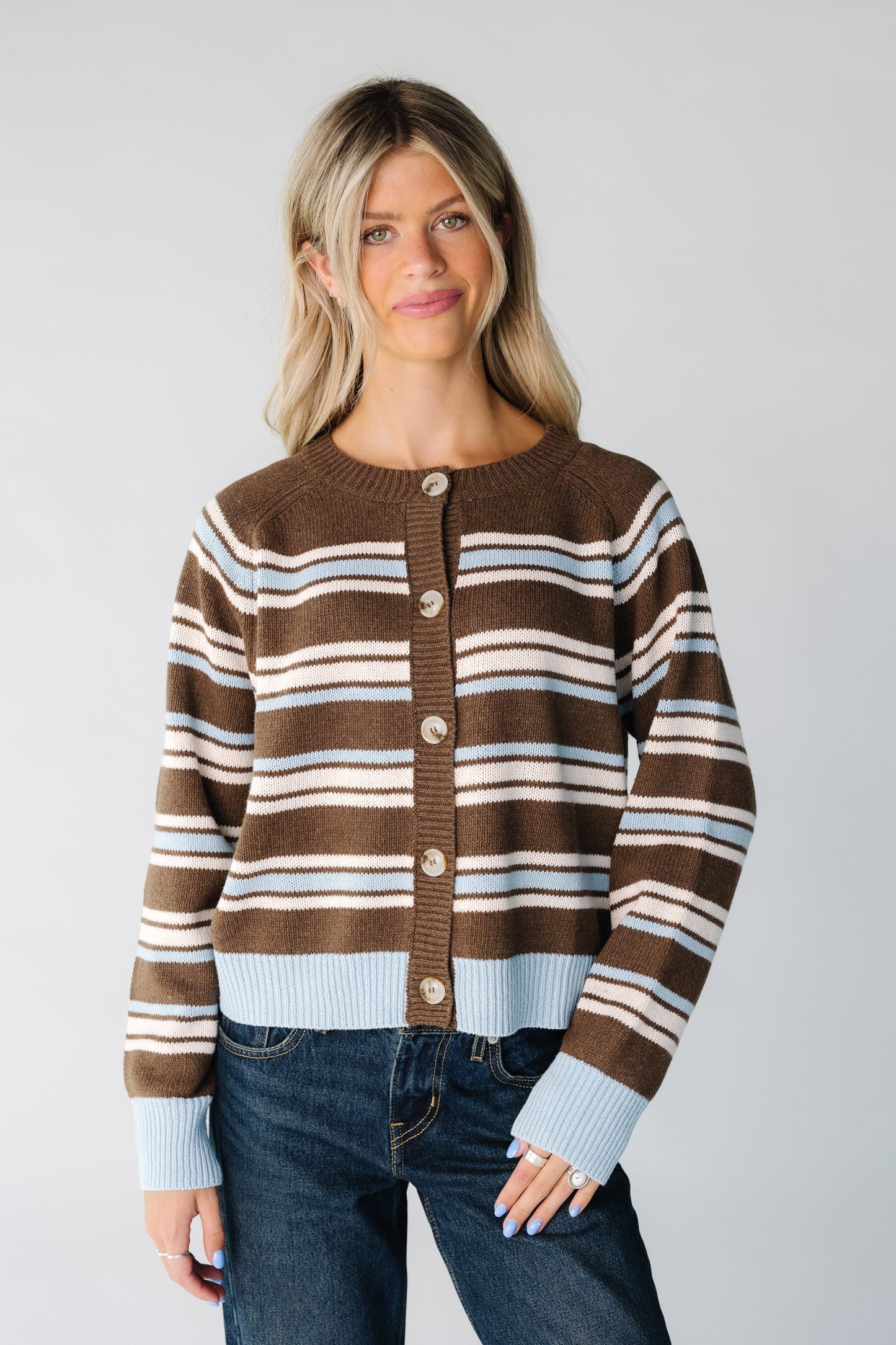 Koko Button Down Cardigan WOMEN'S CARDIGAN Mod Ref Brown-Blue S 
