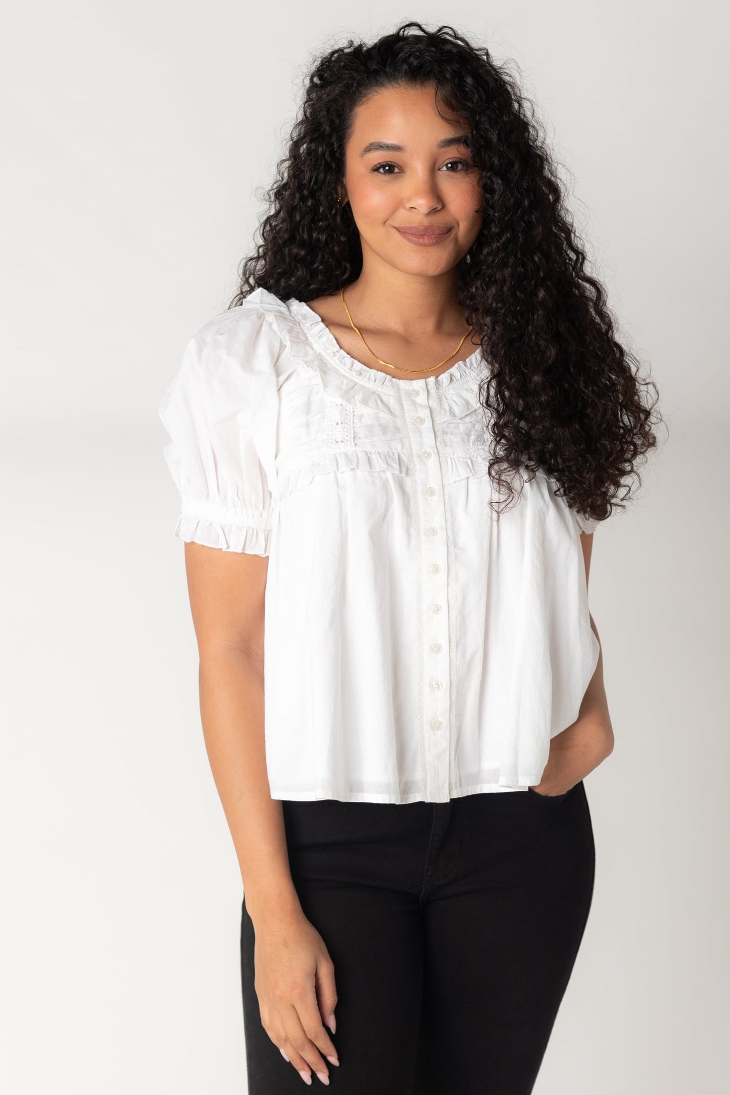 Citrus York Button Top in white