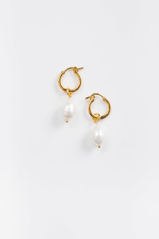 Cove Drop Pearl Hoops WOMEN'S EARINGS Cove Accessories Gold OS 