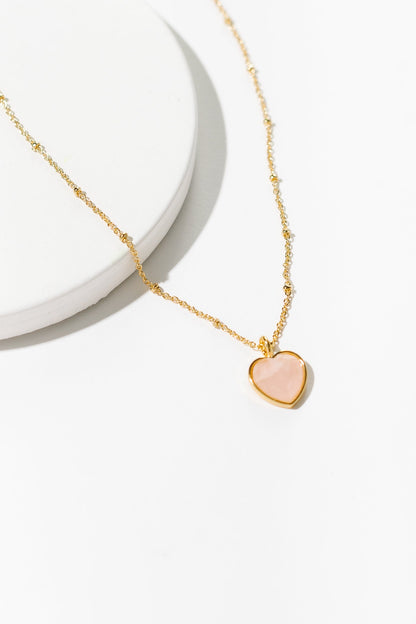 Cove Necklace Rose Quartz Heart Gold WOMEN'S NECKLACE Cove Accessories 