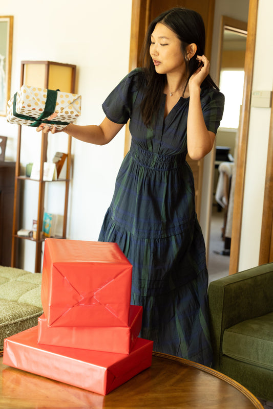 Citrus The Hollis Shae Dress in navy and green plaid for women and teens