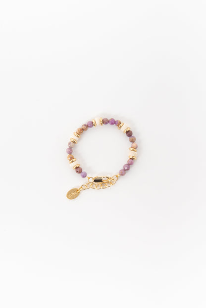 Baby bracelet with matching child sizes in purple and gold 