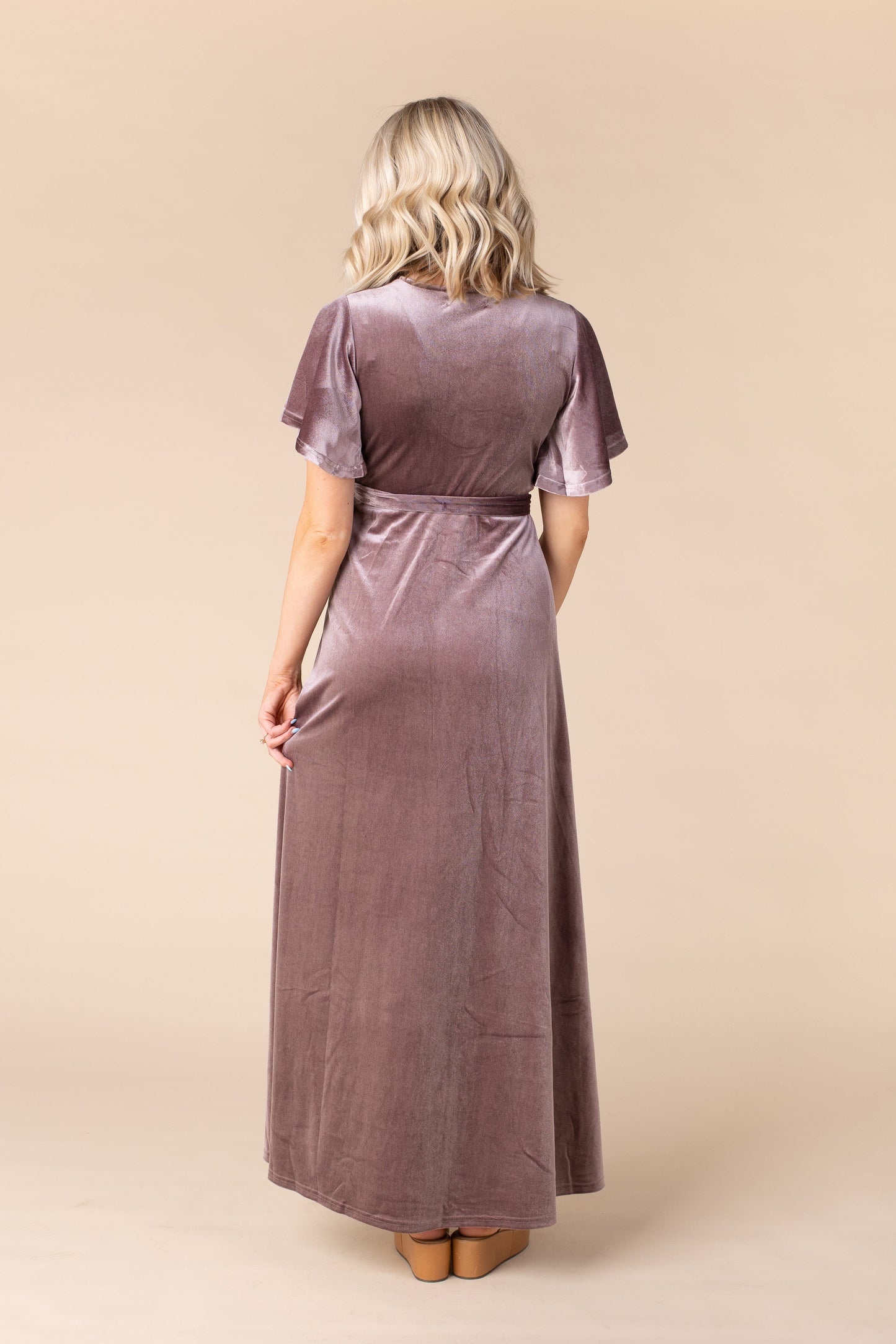 Arbor Velvet Wrap Dress-Deep Rose Bridesmaid Dress brass & roe 