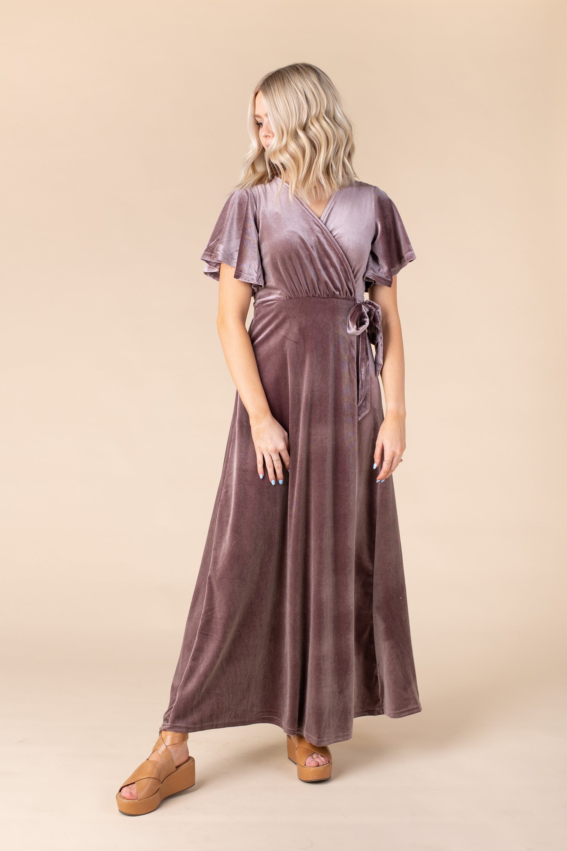 Arbor Velvet Wrap Dress-Deep Rose Bridesmaid Dress brass & roe 