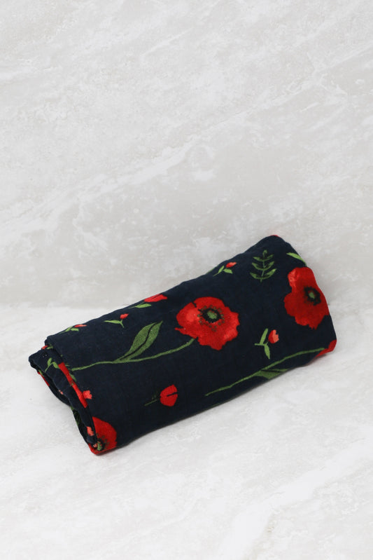 Little Unicorn Cotton Swaddle - Dark Summer Poppy Variable Called to Surf 