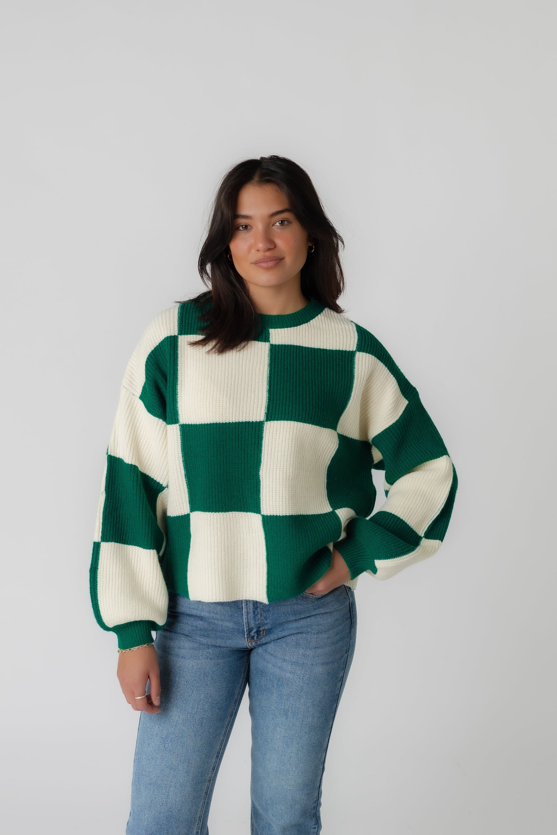 modest Mandy checkered sweater in green