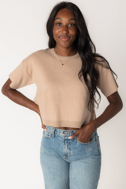 Macy Relaxed crop Sweater - Taupe WOMEN'S SWEATERS Wishlist Taupe S 