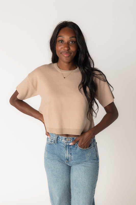 Macy Relaxed crop Sweater - Taupe WOMEN'S SWEATERS Wishlist Taupe S 