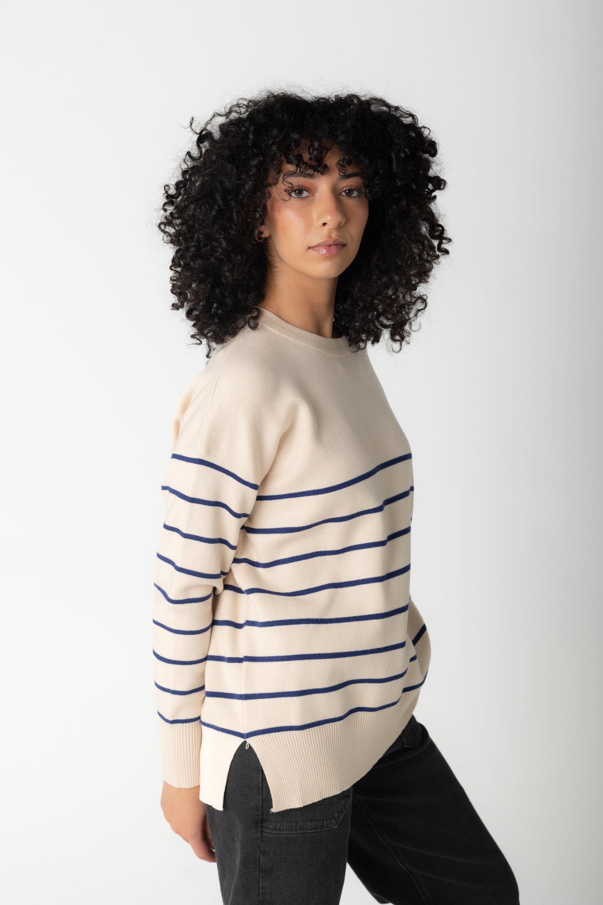 Audree Stripe Sweater WOMEN'S SWEATERS Tea N Rose Oatmeal/Navy S 