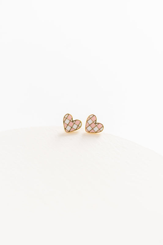 Cove Checker Heart Earring WOMEN'S EARINGS Cove Accessories Pink OS 