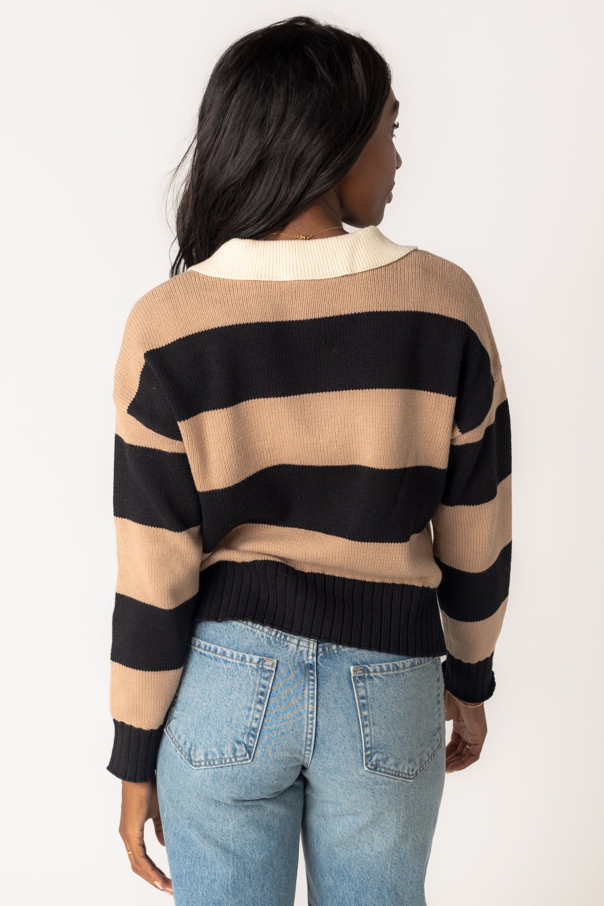 Brianna Stripe Collared Knit Sweater WOMEN'S SWEATERS Blu Pepper 