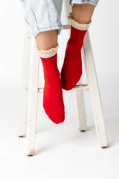 Cove All About Ruffles Socks WOMEN'S SOCKS Cove Accessories Red OS 