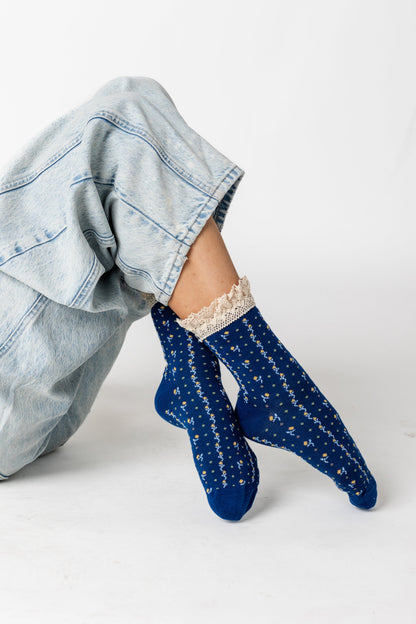Cove All About Ruffles Socks WOMEN'S SOCKS Cove Accessories Floral Navy OS 