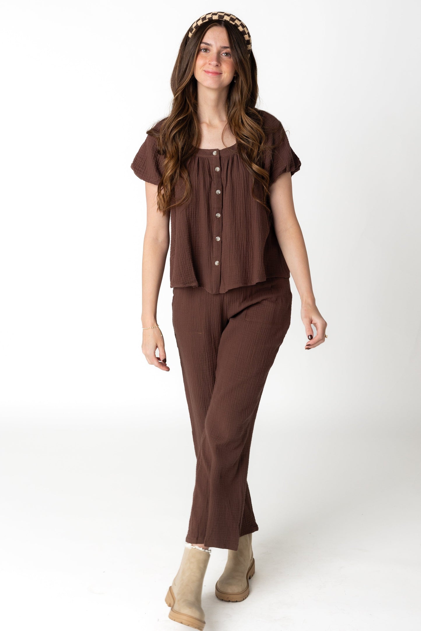 Brown gauzy wide leg pant