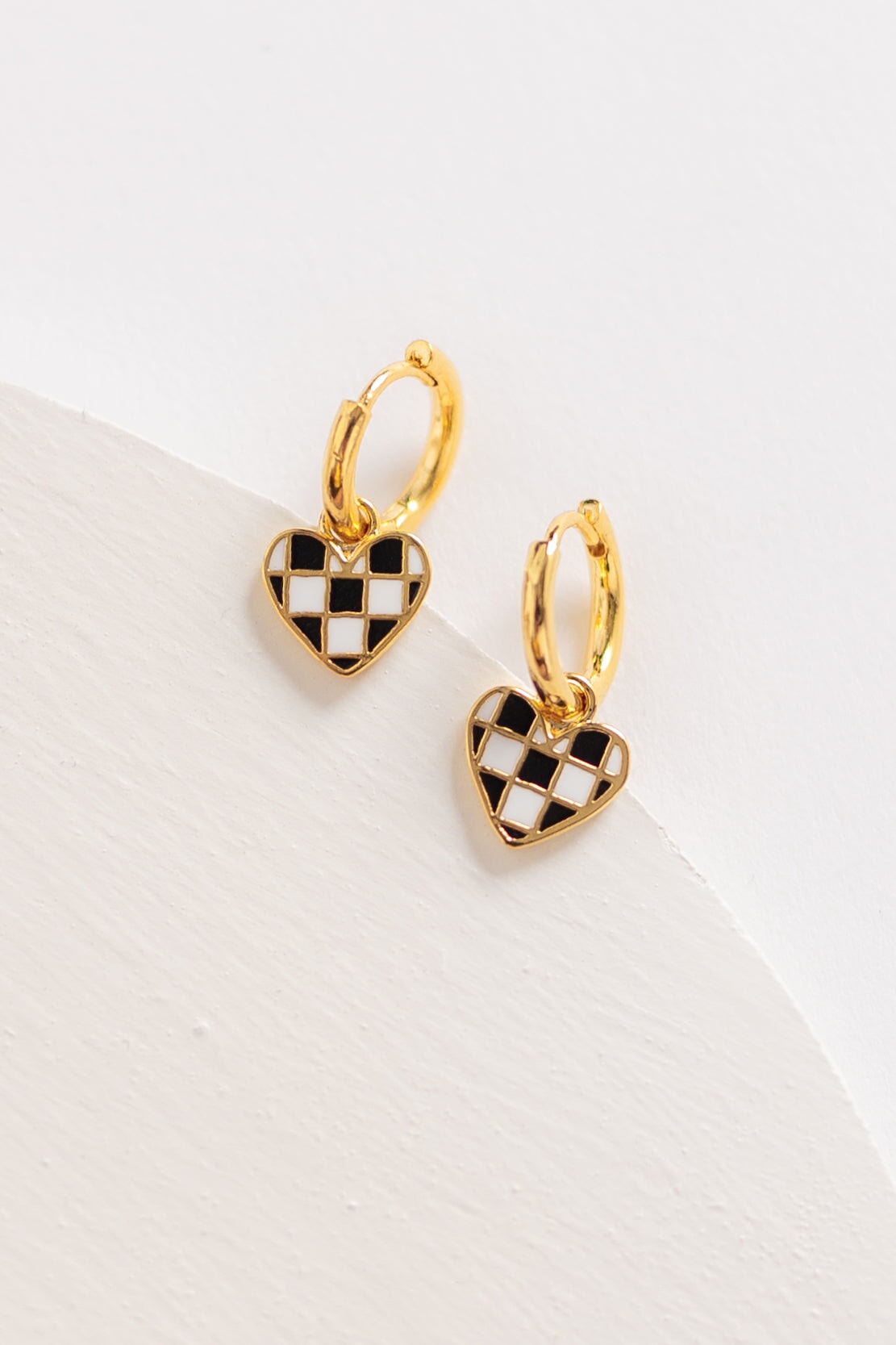 Cove Checker Heart Huggie Earrings WOMEN'S EARINGS Cove Accessories Black OS 