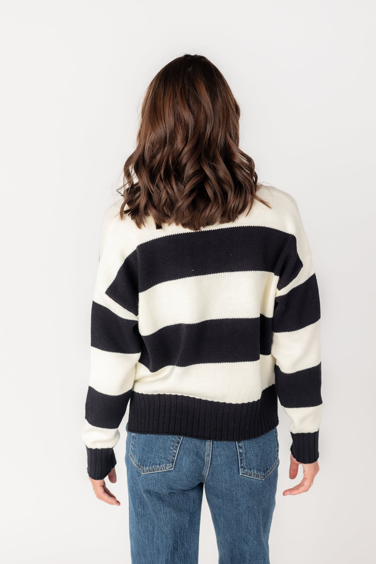 Brianna Stripe Collared Knit Sweater WOMEN'S SWEATERS Blu Pepper 