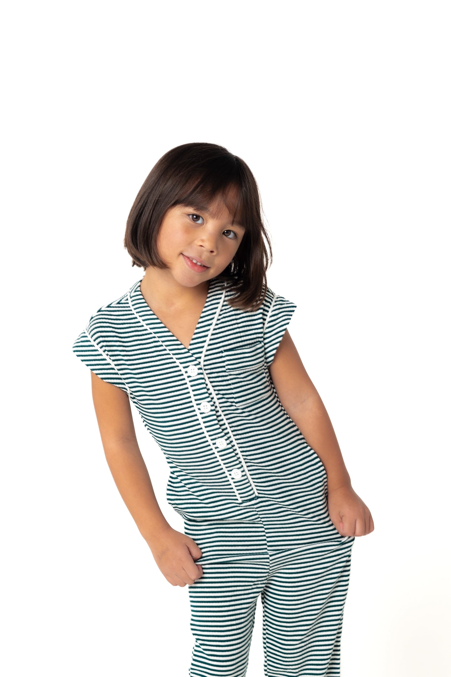 Brass & Roe Kids Onesie Pajama Kid's Pajama brass & roe Green Stripe XXS 