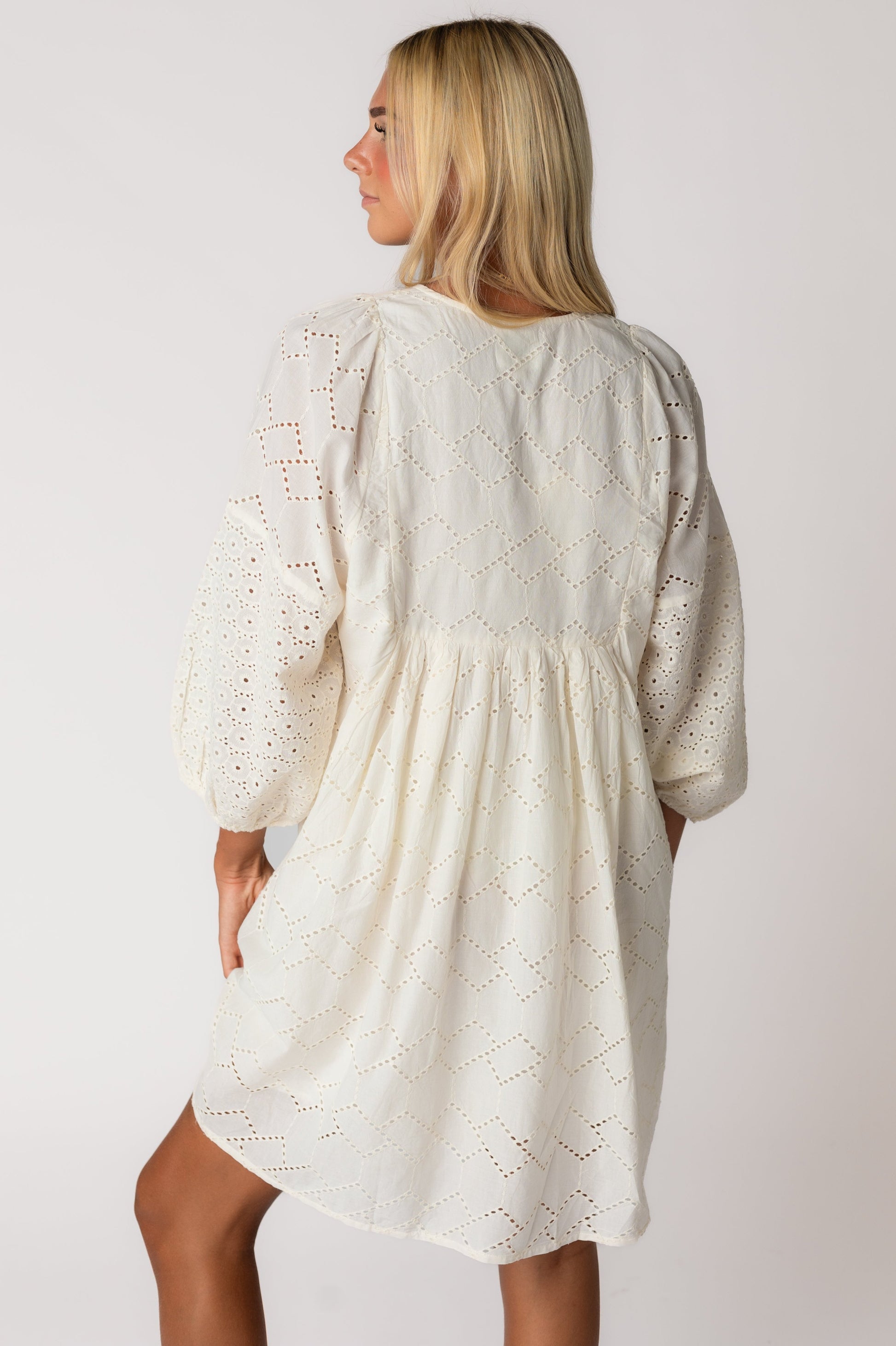 Back view of Citrus Cherish Eyelet Tunic dress