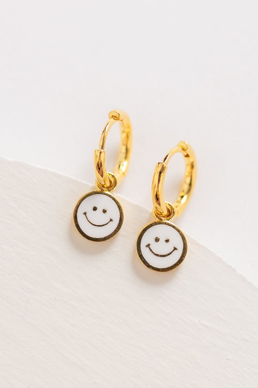 Cove Smiley Huggie Earrings WOMEN'S EARINGS Cove Accessories White OS 