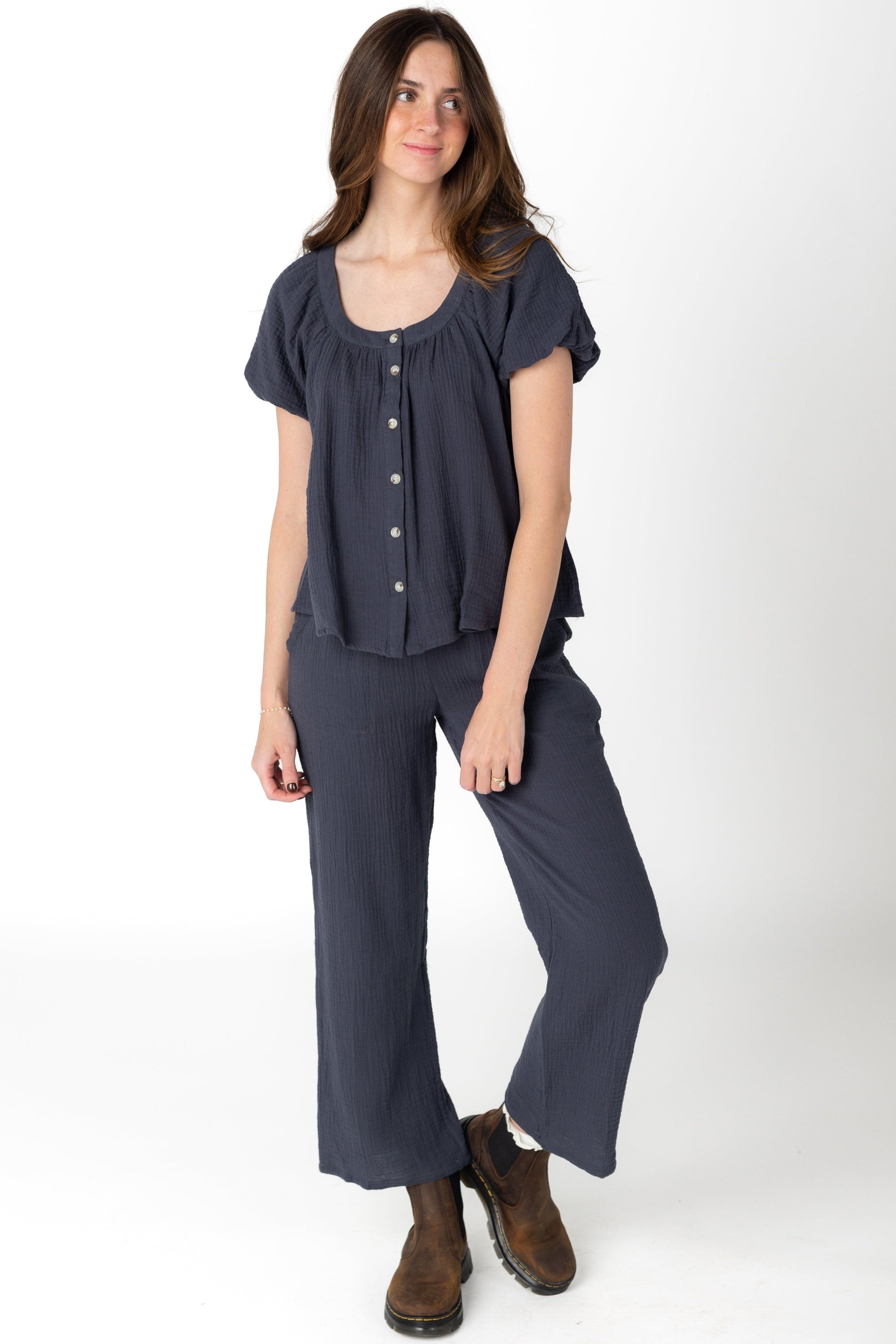 Charcoal gauzy wide leg pant