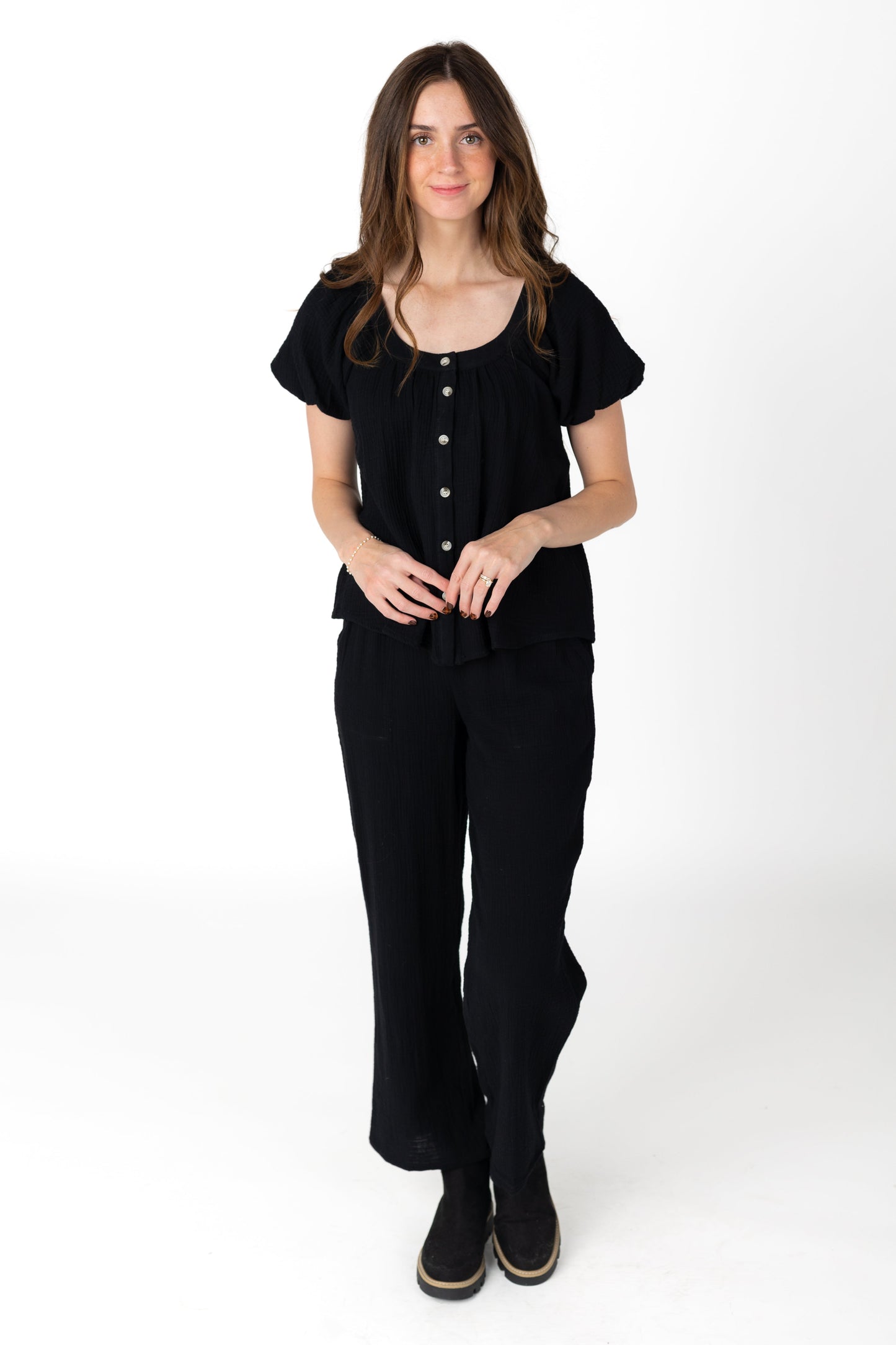 Black gauzy wide leg pant