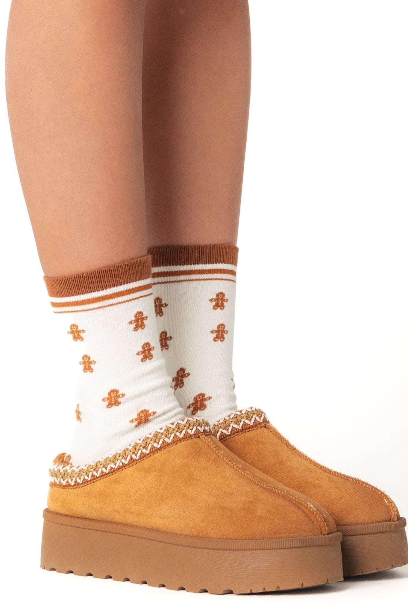 Cove Gingerbread Man Socks WOMEN'S SOCKS Cove Accessories Tan/Brown OS 