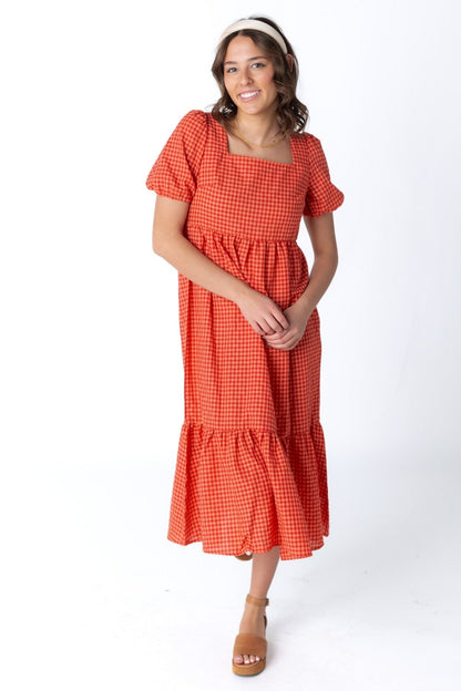 Brass & Roe Gingham Square Neck Dress - Fall WOMEN'S DRESS brass & roe Red Gingham XS 