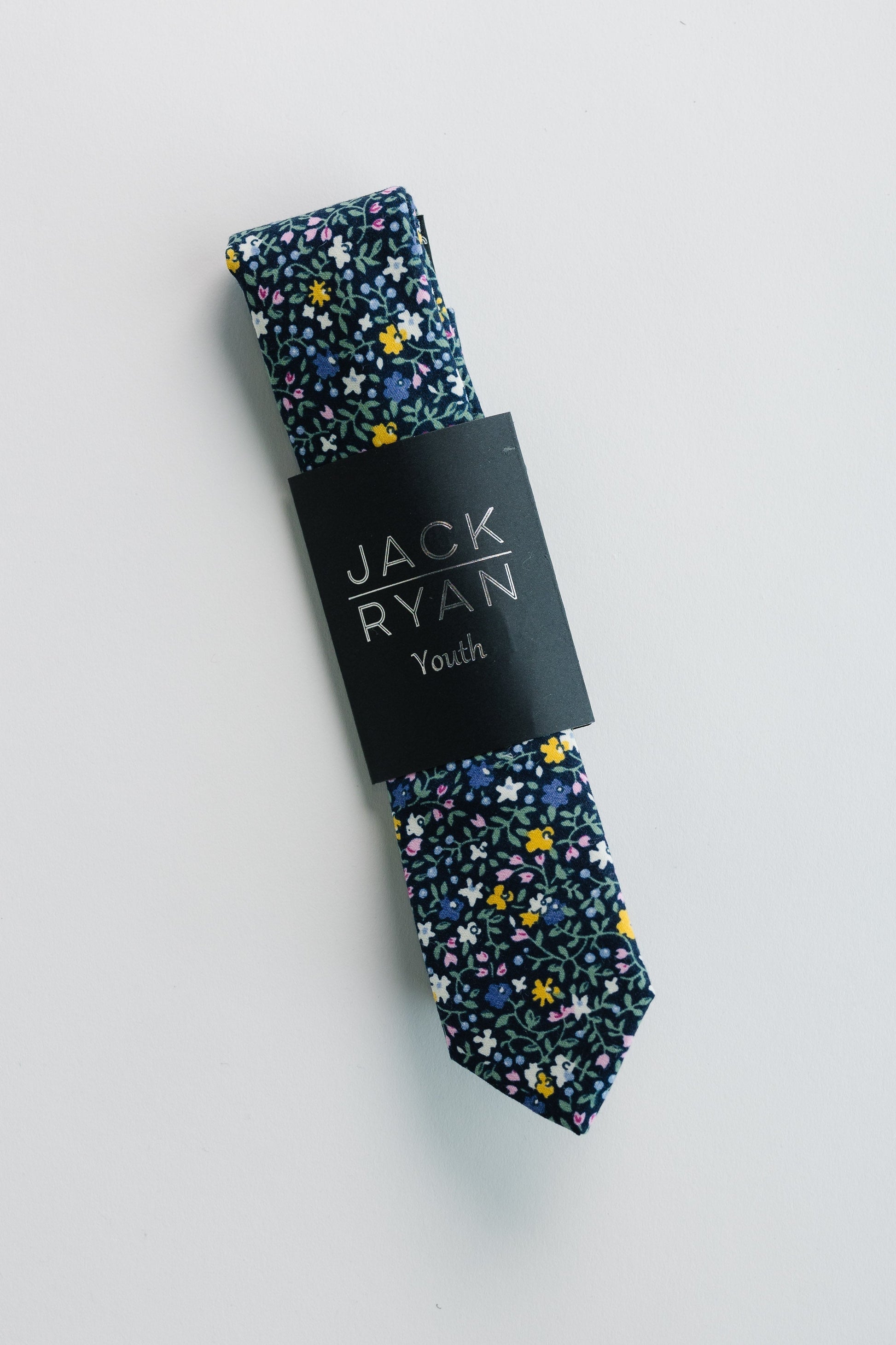Jack Ryan Summer Ties MEN'S TIE JACK RYAN Black Floral Youth - 48" x 2" 