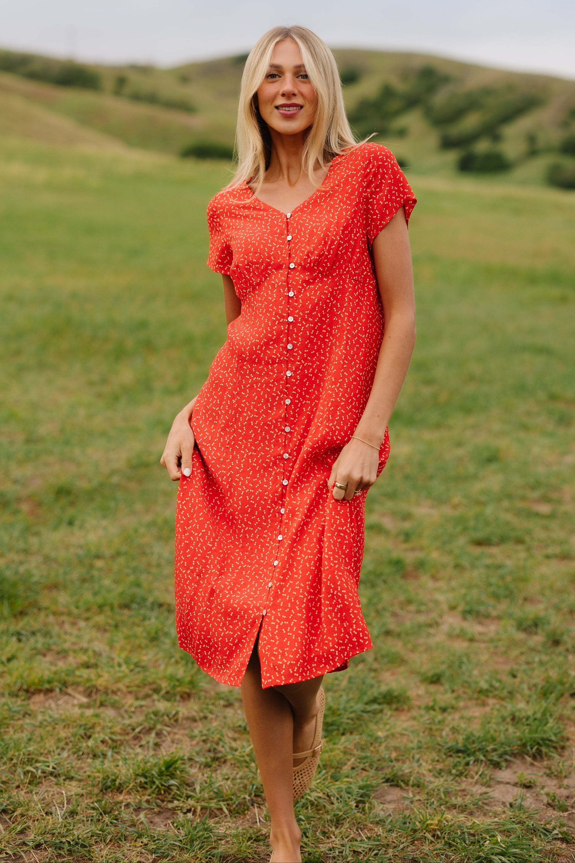 Brass & Roe Cherry Pie Button Down in red 