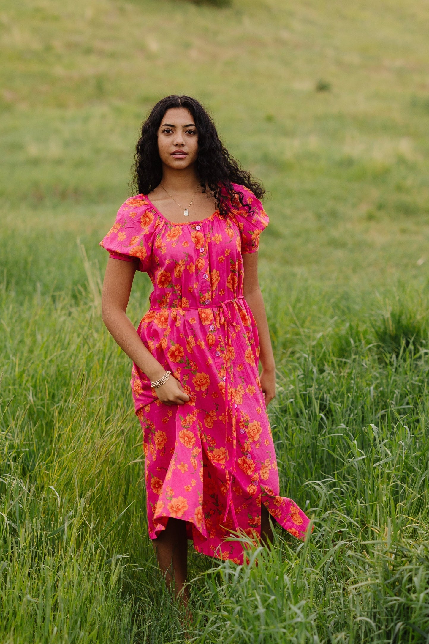 Button Down Midi Dress WOMEN'S DRESS Citrus Pink XS 