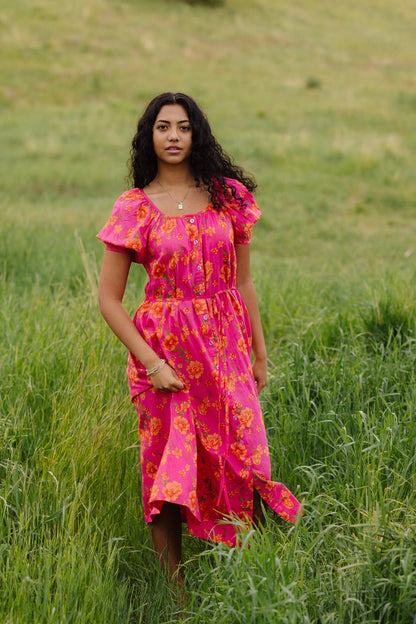 Button Down Midi Dress WOMEN'S DRESS Citrus Pink XS 