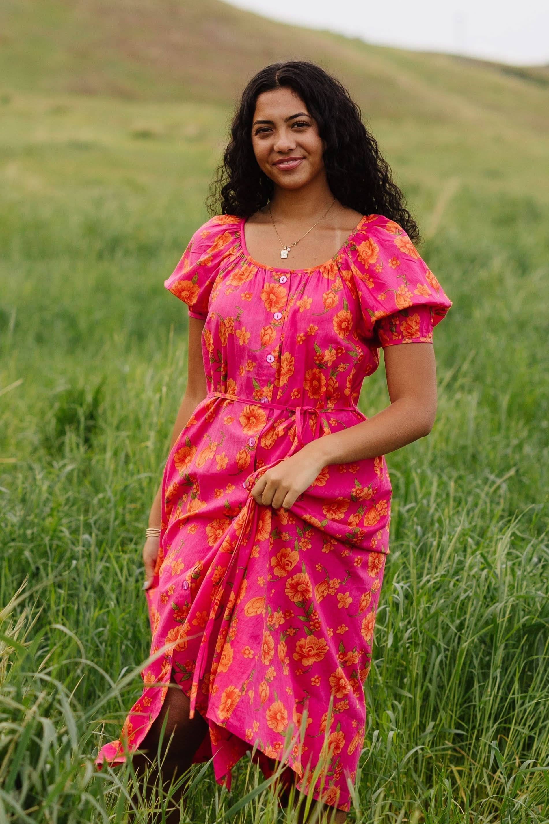 Women Citrus Citrus Button Down Midi Dress Pink / L