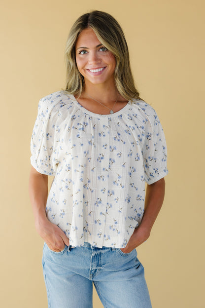 Citrus Southtown Button Top WOMEN'S TOP Citrus Blue Floral XS 