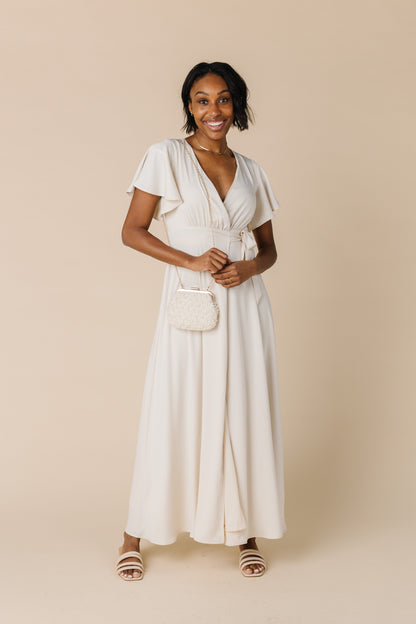 Modest bridesmaid dress of flowing cream chiffon m