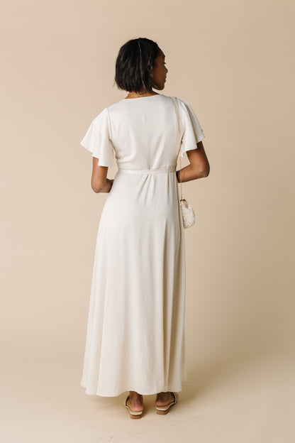 Back view of cream maxi dress