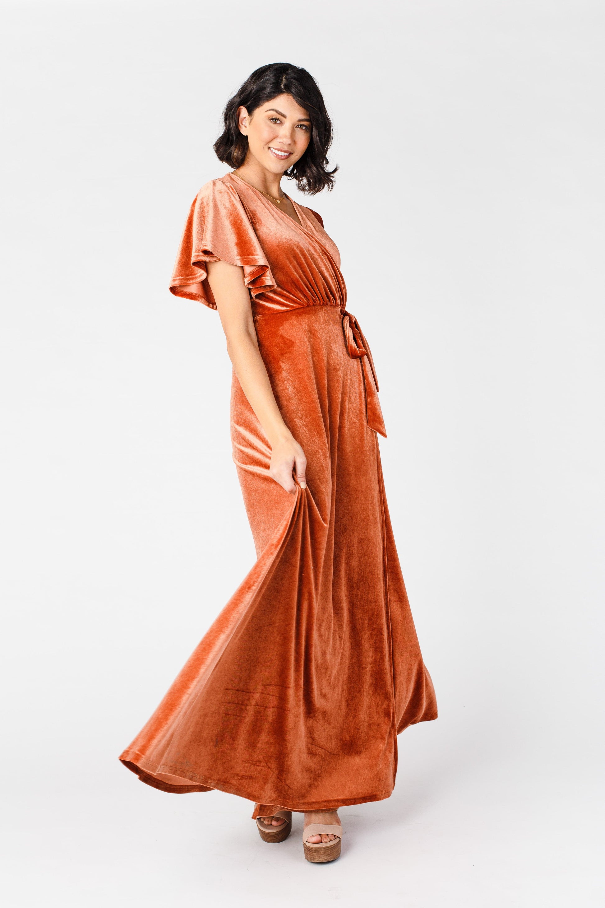 Arbor Velvet Wrap Dress - Rust WOMEN'S DRESS Arbor 