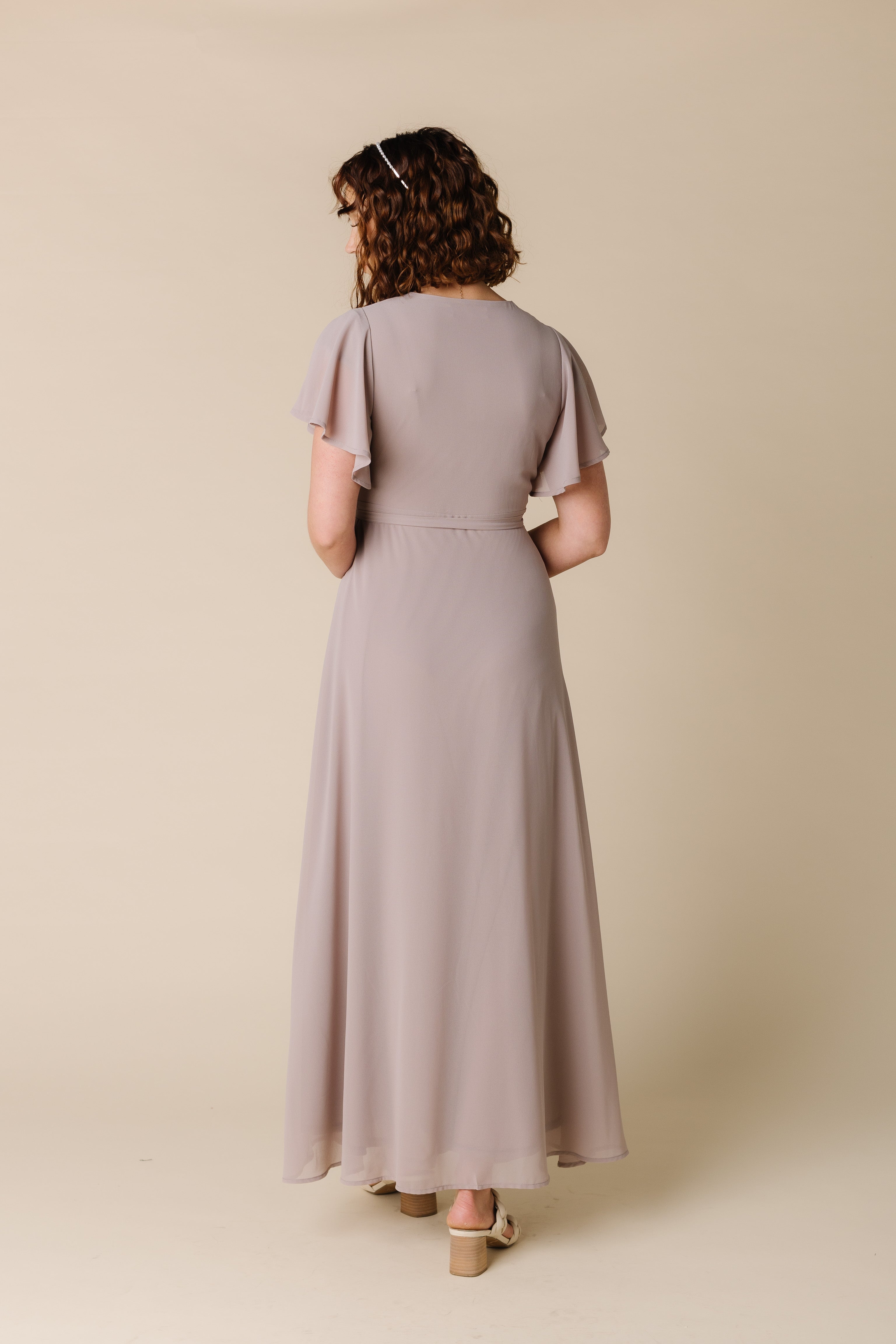 Taupe bridesmaid shop dresses with sleeves