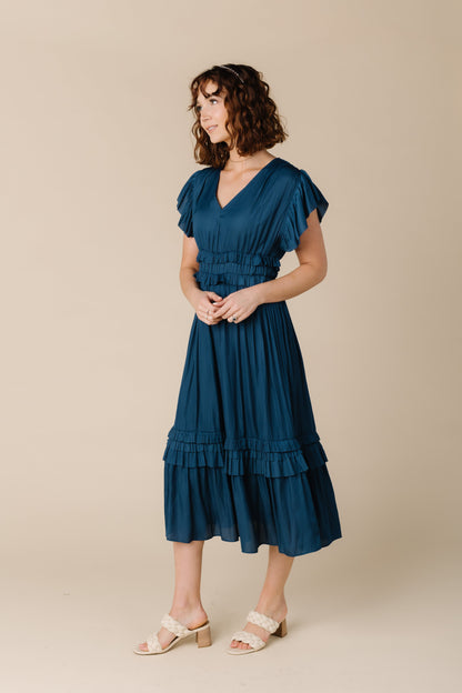 Ruffled Satin V-Neck Dress WOMEN'S DRESS Grade & Gather 