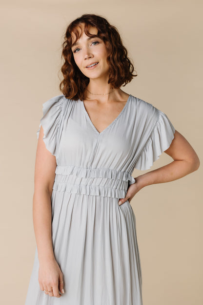 Ruffled Satin V-Neck Dress WOMEN'S DRESS Grade & Gather 