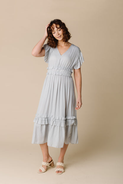 Ruffled Satin V-Neck Dress WOMEN'S DRESS Grade & Gather 