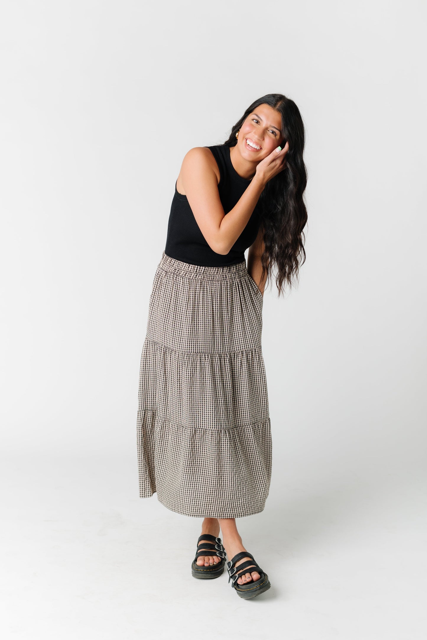 Tiered Gingham Skirt WOMEN'S SKIRTS Grade & Gather Blk/Tan L 