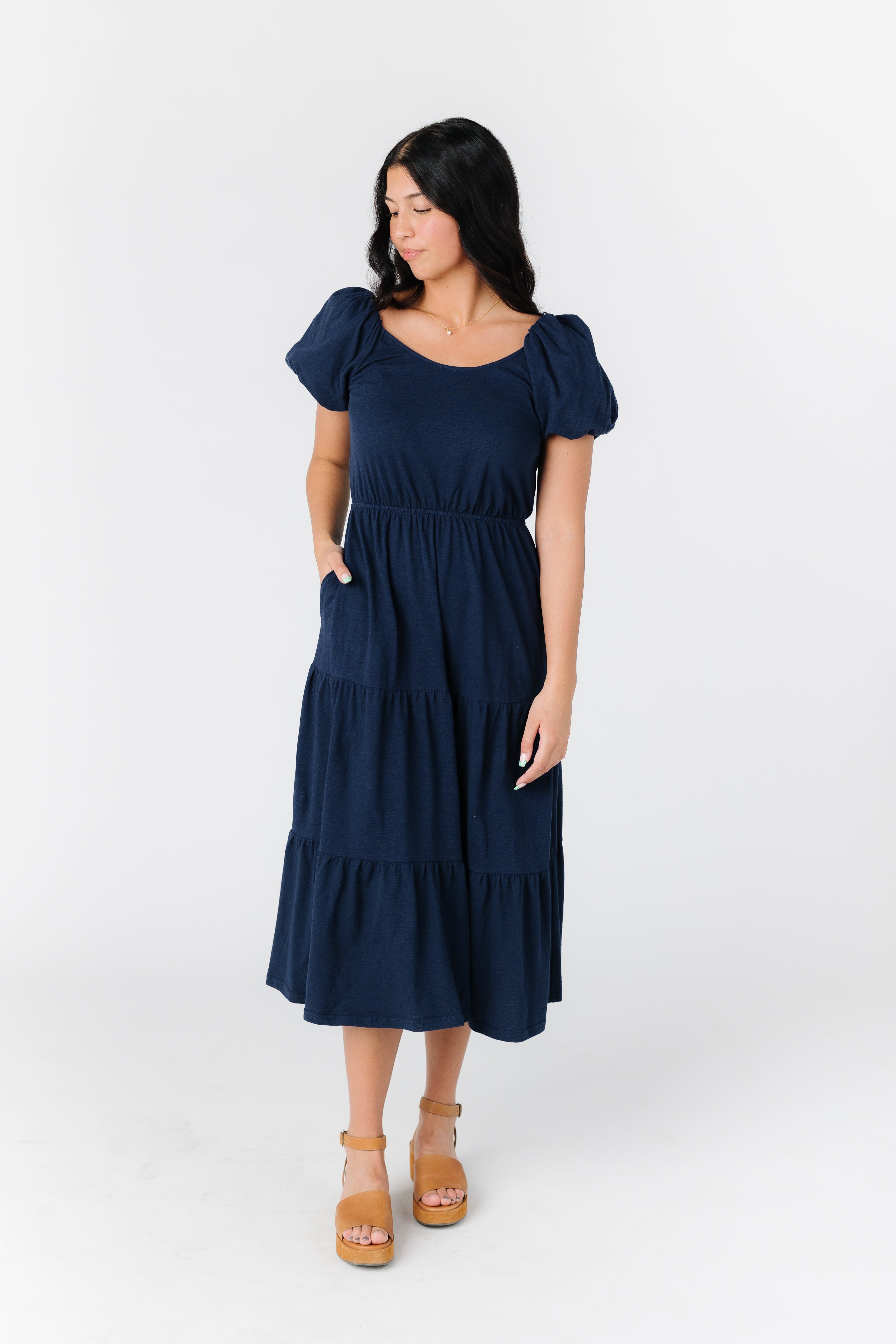 kuose Navy puff sleeves dress - ロングワンピース